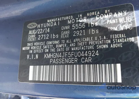 2015 Hyundai Genesis 5.0 from USA, damaged, VIN KMHGN4JF5FU044924